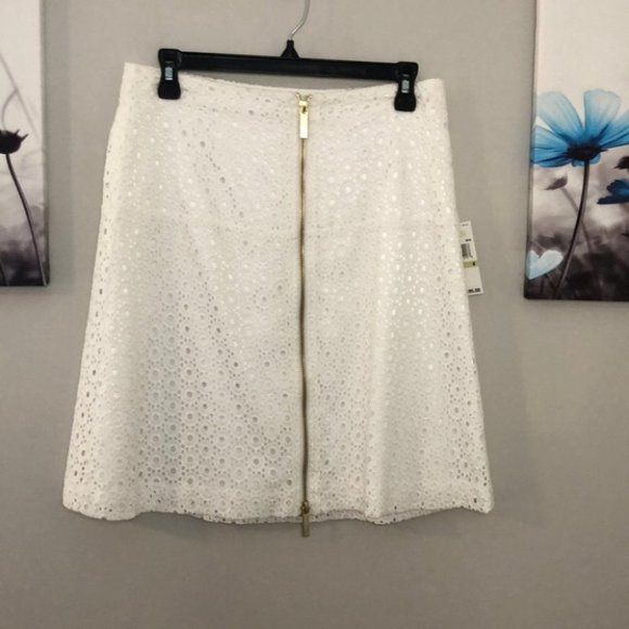 Michael Michael Kors White Lined Skirt Gold Zipper - Picture 8 of 10